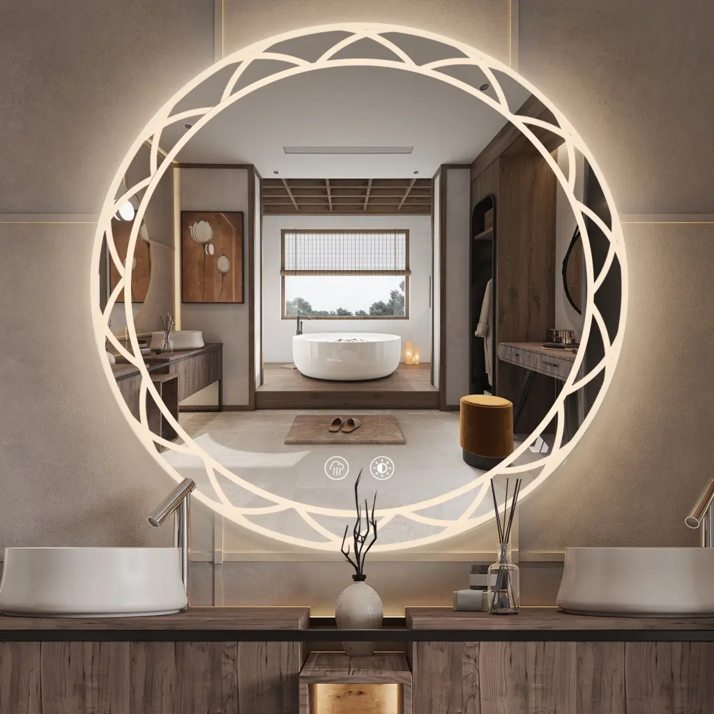 42 Round LED Bathroom Mirror - Customizable Hue & Anti-Fog w2985