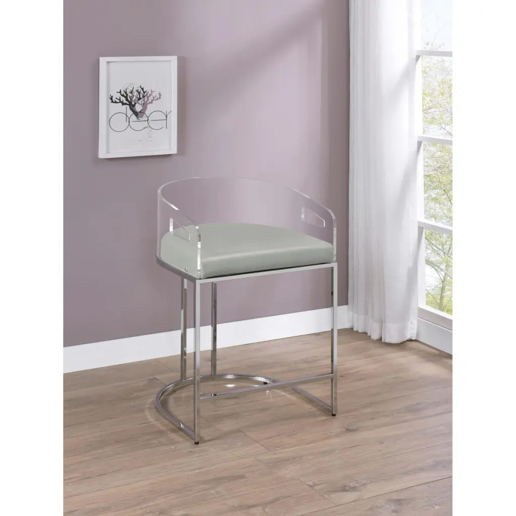 Grey and Chrome Acrylic Back Stools Set 2 Solid Grey Dining Room Furniture furniture max