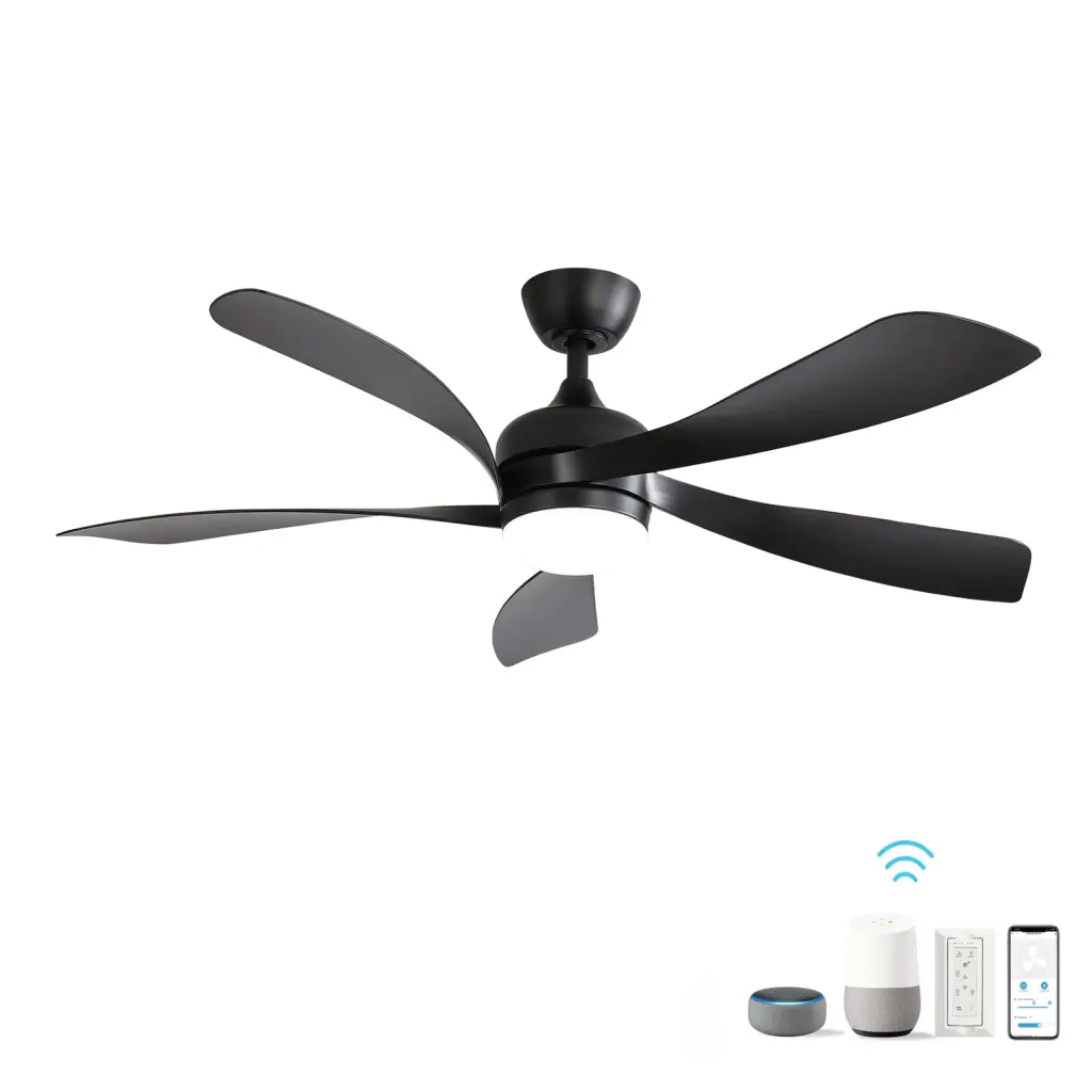 52 Inch Modern Ceiling Fan 3 Hue Dimmable Light 5 Abs Blades Smart Remote Control