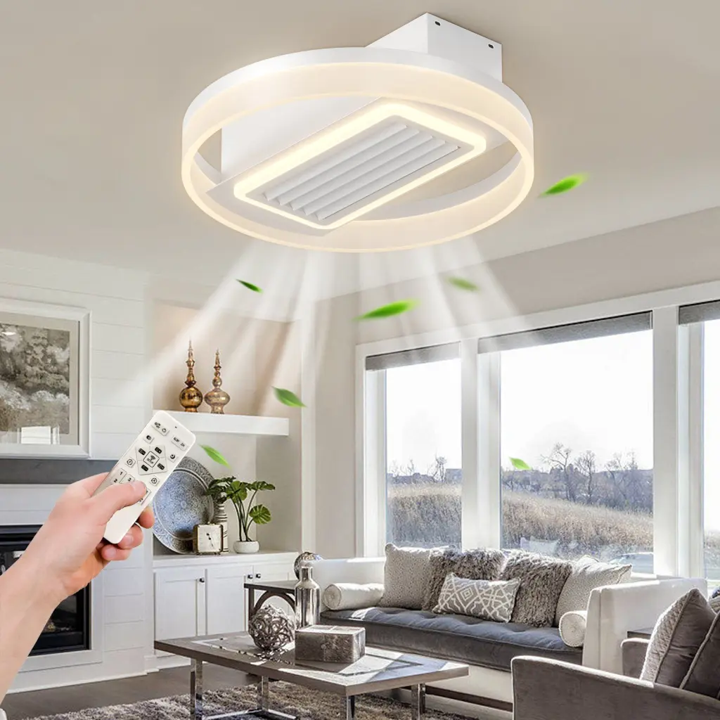 20Inch Modern Leafless Ceiling Fan Remote Control Removable Blades Quiet DC Motor w1962 seehui lighting