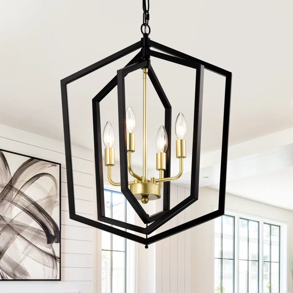 18.11 Inch Matte Black Precious Metal Chandelier Dining Room 4 Light Kitchen hengermei