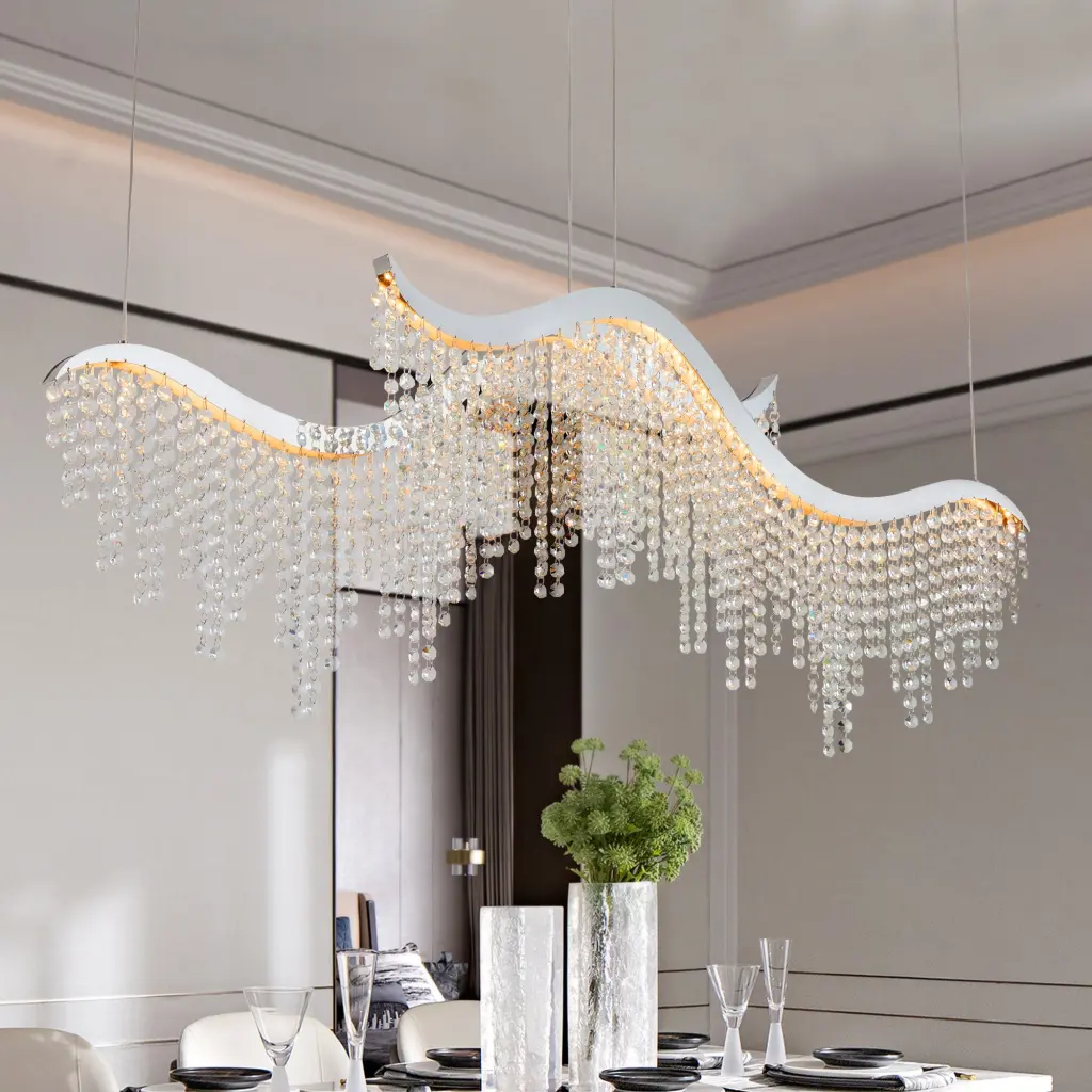 36.2 Inch Dangling Wave Crystal Chandeliers Chrome Transparent Modern Lighting lighting commune