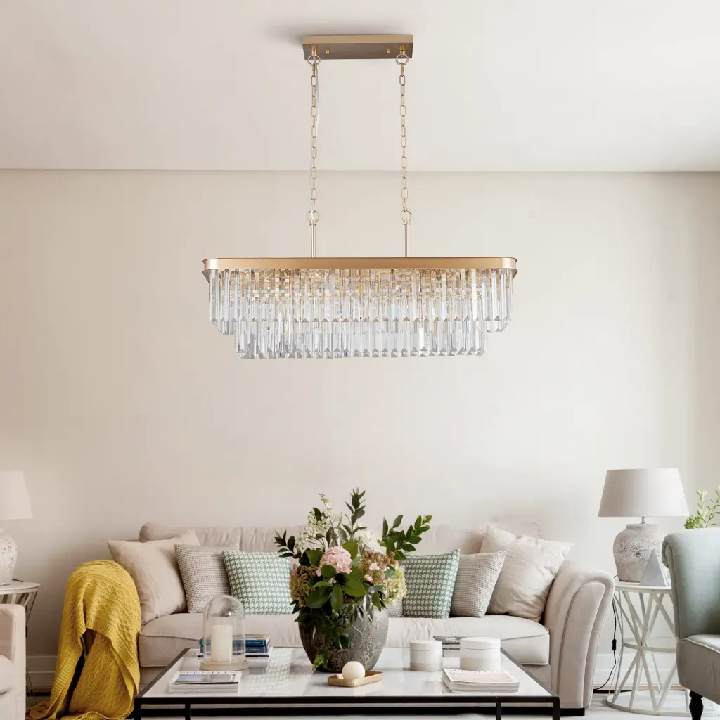 Rectangular Crystal Chandelier Customizable E12 Bulb Modern Industrial Lighting lighting commune