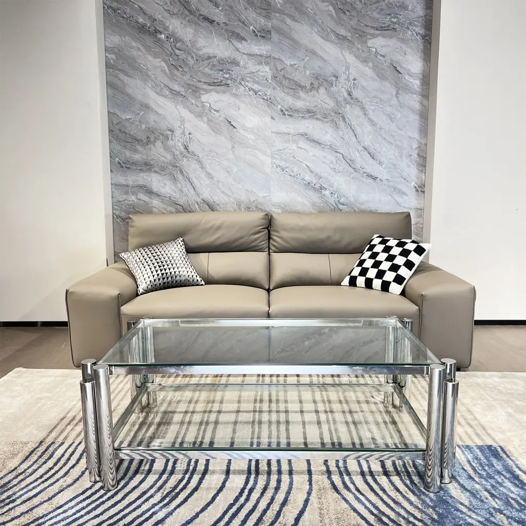47 Inch Modern Stainless Steel Rectangle Coffee Table Double Layer fjh
