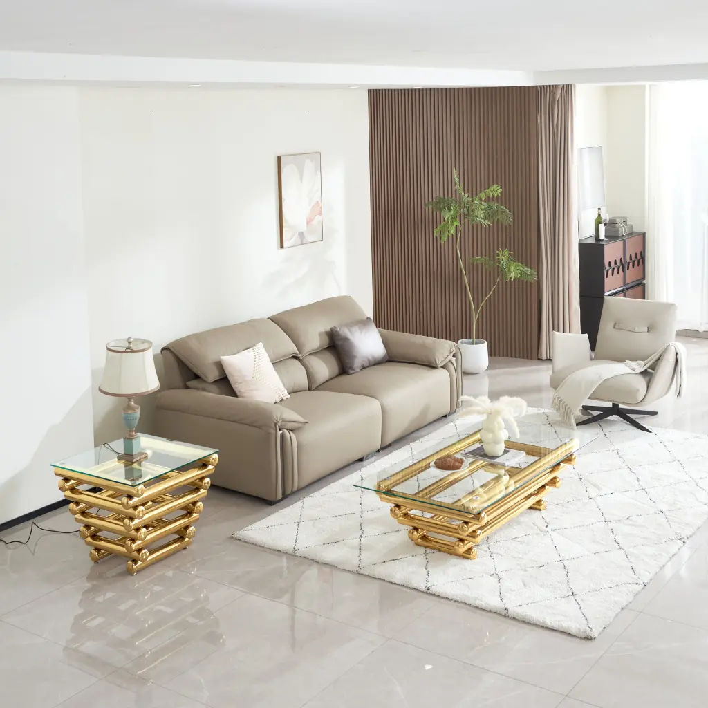 Modern Stainless Steel Coffee Table Set 2 Clear Tempered Glass Top fjh