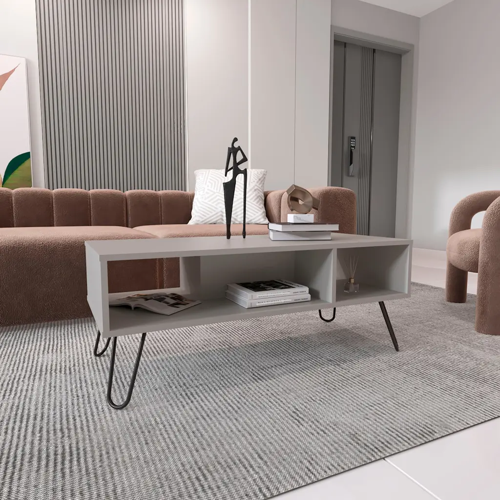 Vassel Coffee Table Hairpin Legs Two Shelves White Desk Top Primary Living Room Furniture tuhome