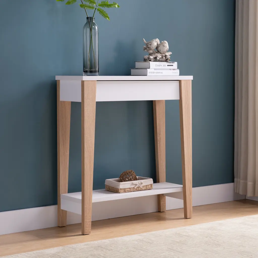 Modern Two Toned Console Table Two Shelves White And Tan id international- inc.