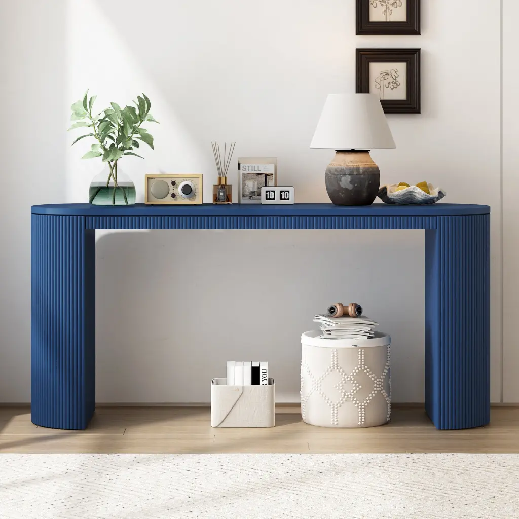 Curved Console Table Vertical Stripe Design, Entryway, Living Room u_style