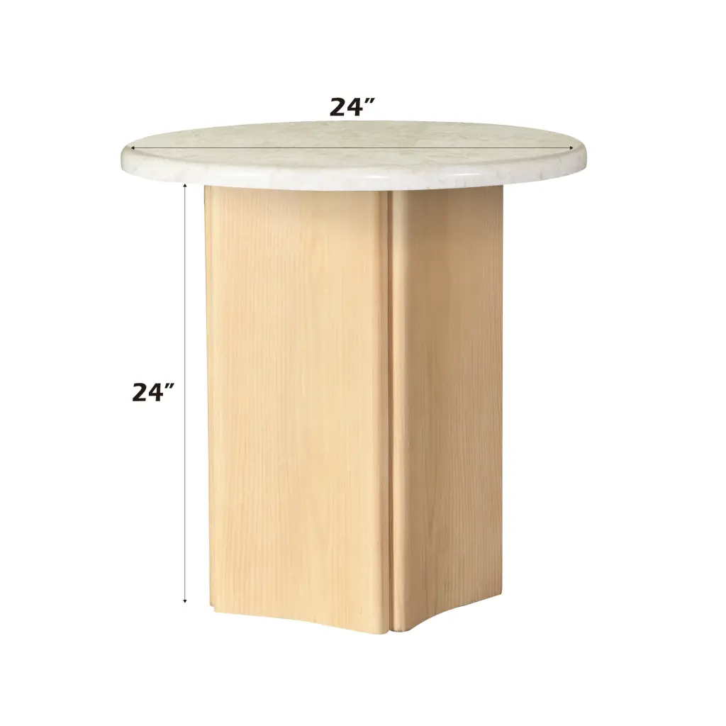 Qwin End Table Marble Top Oak Finish White Natural Solid Wood acme onsite store