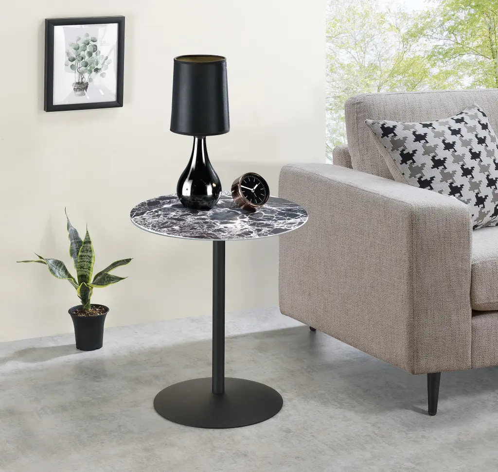 Circa 17.5 Inch End Table Black Stone Textured Top Black Crystal Base lilola home