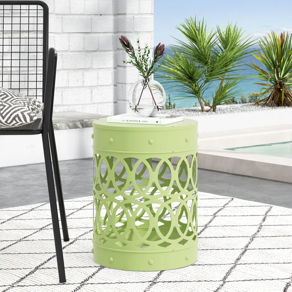 Metallic End Table Large Green Ferrous Metal Side Table Living Room Nightstand nh-gardenpara