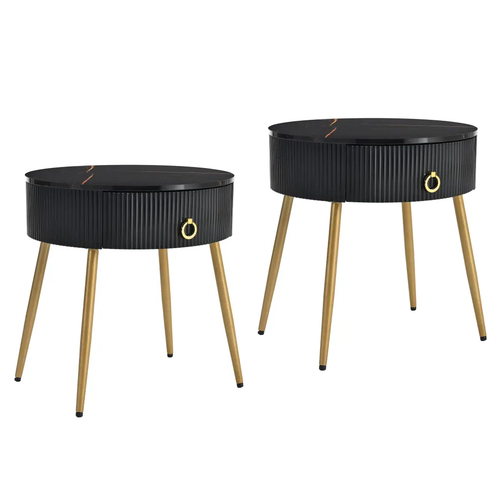 19.6 Inch Easy Assembly End Tables High Gloss Faux Marble E-reader Stand rnb