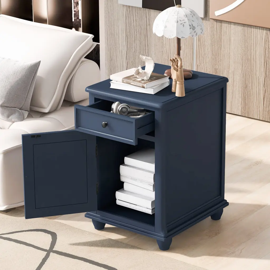 End Table Solid Wood Legs Side Table USB Ports and 1 Storage Compartment rnb