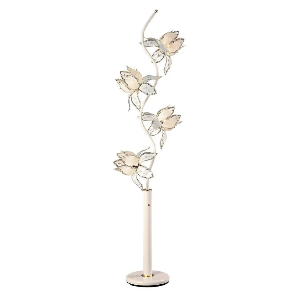 73 Inch Tall Floor Lamp 4 White And Precious Metal Flower Shaped Lights Crystal california home
