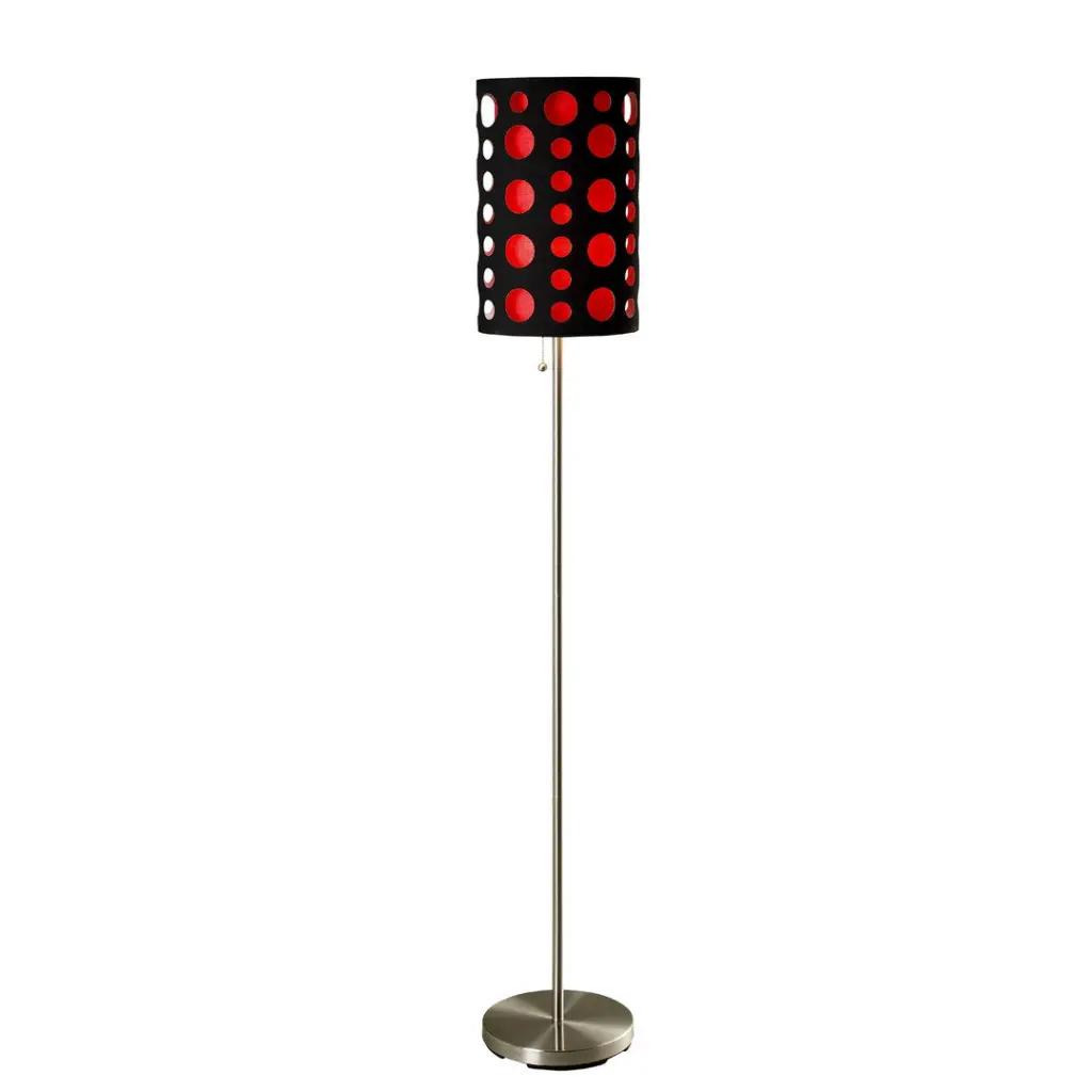 66 Inch Tall Metallic Floor Lamp Retro Design and Black Red Shade california home