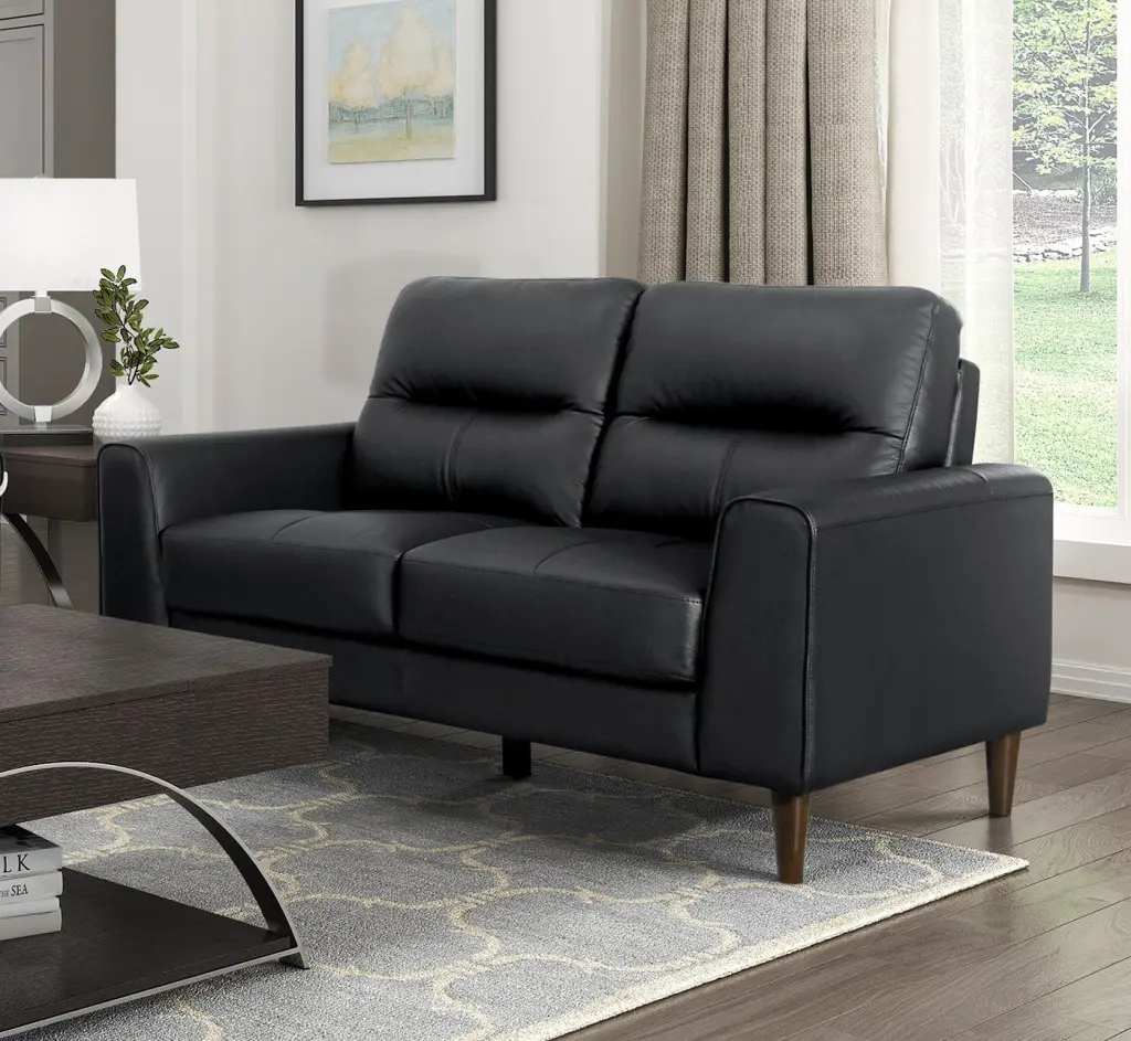 Modern Living Room Black Top Grain Hide Loveseat 1Pc Cushion Home Decor Sofa kanepe