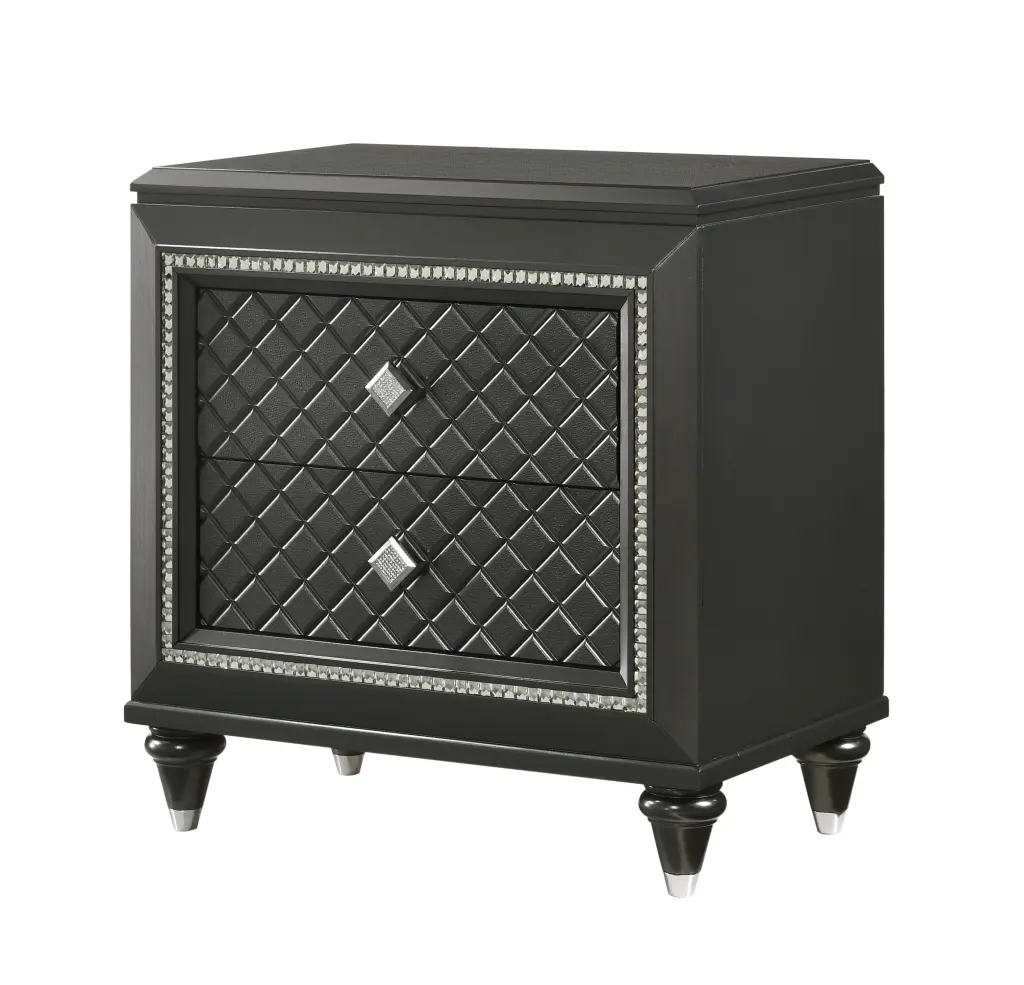 Modern 1Pc Gray Finish 2 Drawer Nightstand End Table Shiny Metal Accents kanepe