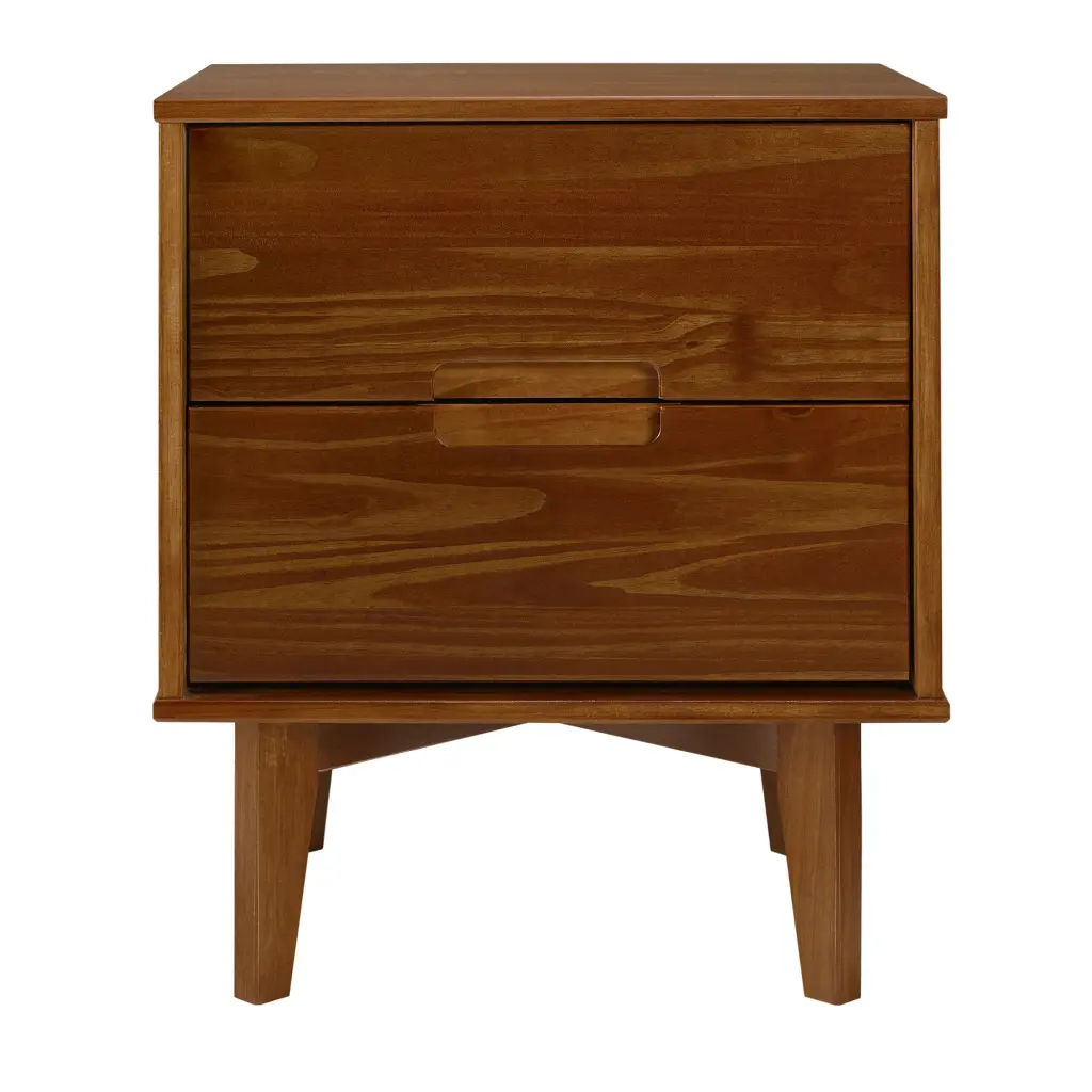 Mid Century Modern 2 Drawer Solid Timber Nightstand Cutout Handles walker edison