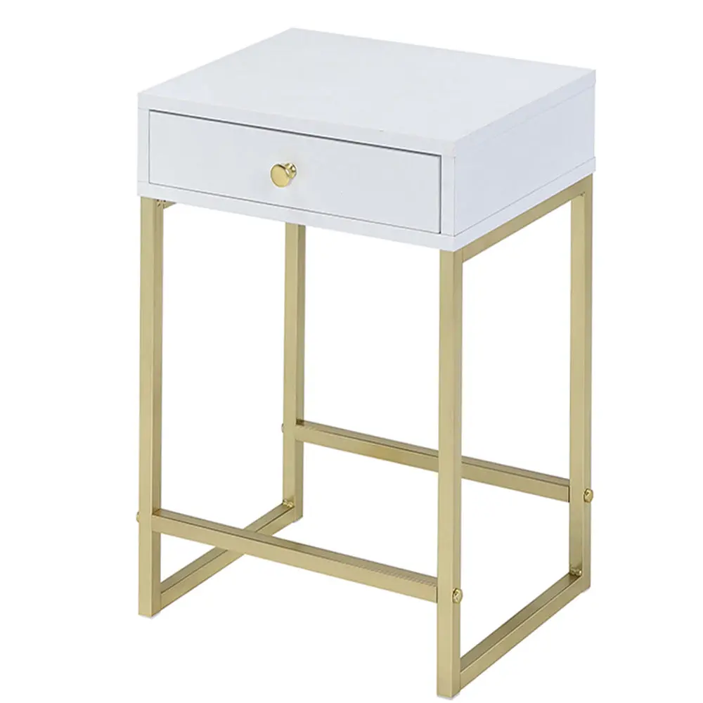 White And Copper Alloy 1 Drawer Side Table Living Room furniture max