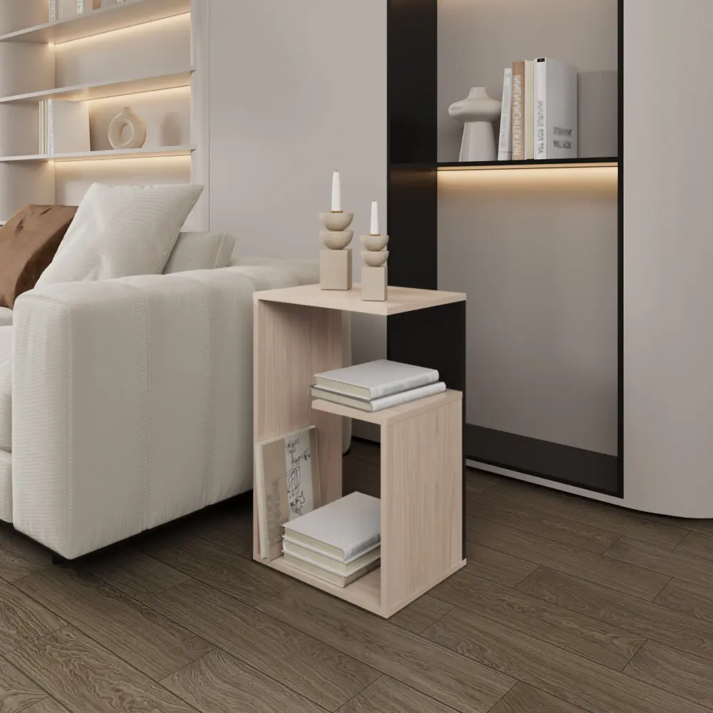Side Table Sallis Living Room Pearl Black Multi Particle Board Engineered treevol furniture