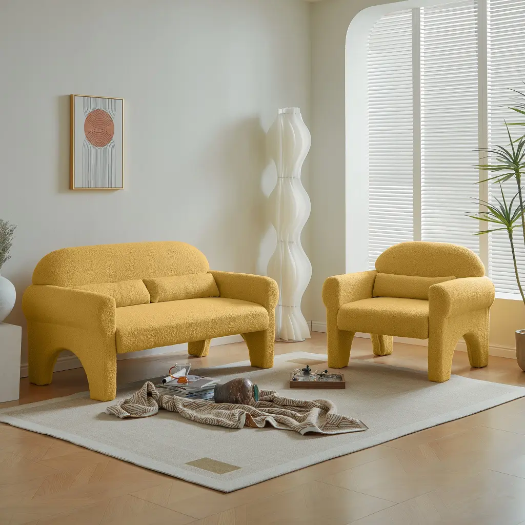 2 Piece Set Sofa Couch Modern Boucle Seat And Accent Chair Living Room Stylish Furniture senge