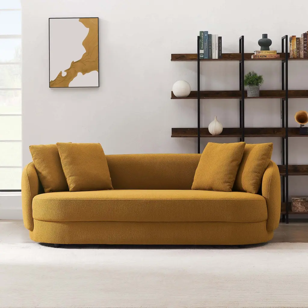 Dylan Modern French Boucle Sofa Dark Yellow Brown Timber Living Room Couch ashcroft furniture