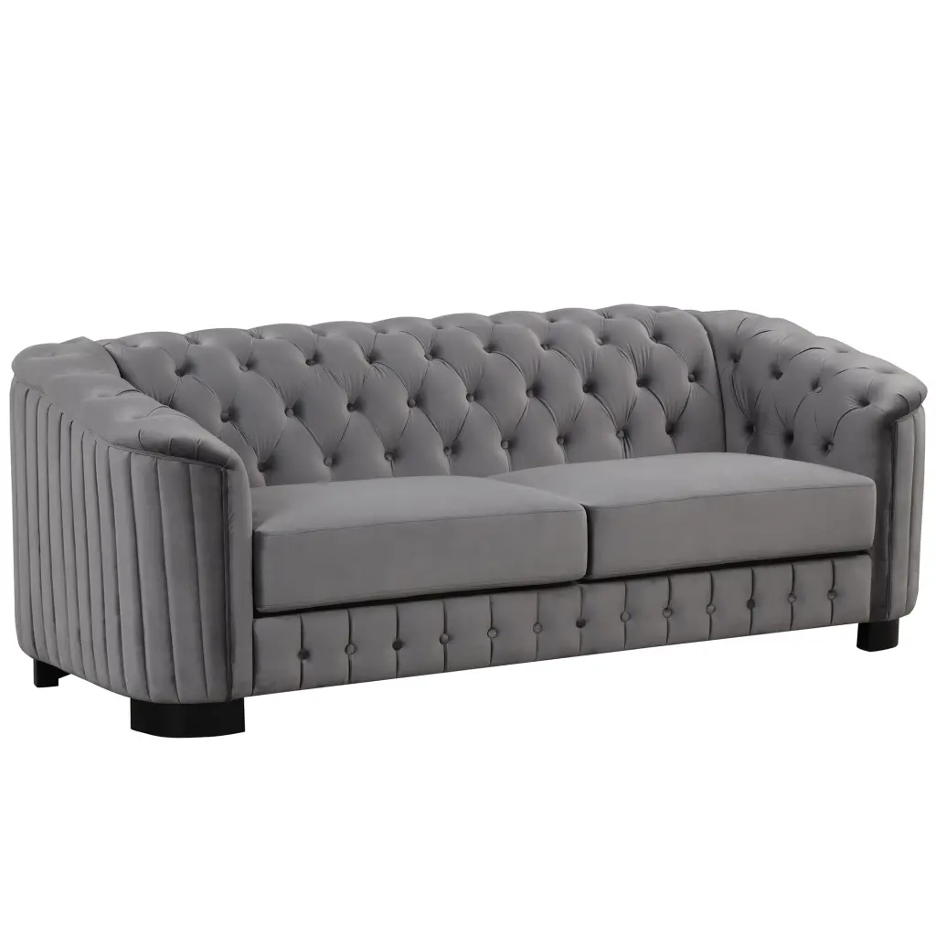 82 Inch Mid Century Modern Sofa Rubber Wood Legs Velvet Upholstered oris fur.