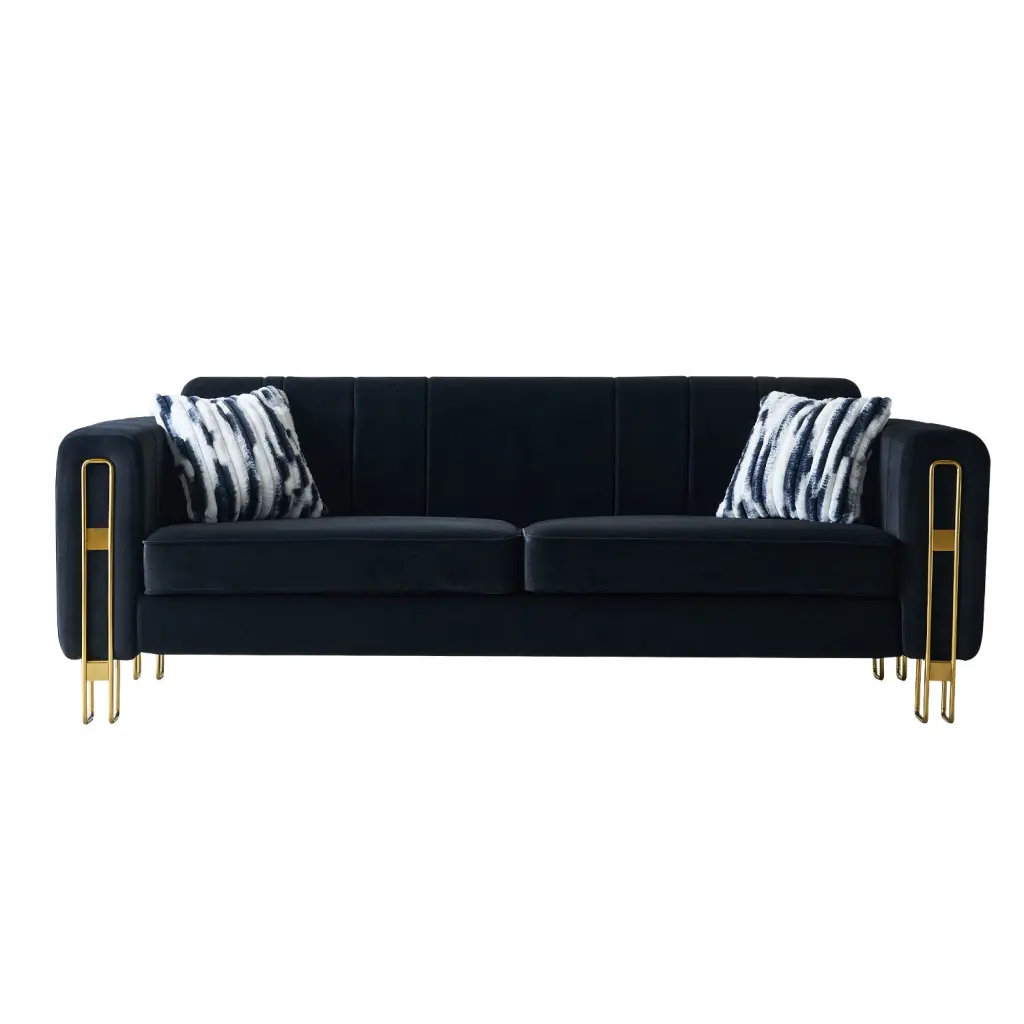 Modern Velvet Sofa 85.04 Inch Black Hue Living Room Luxury Furniture wq furniture