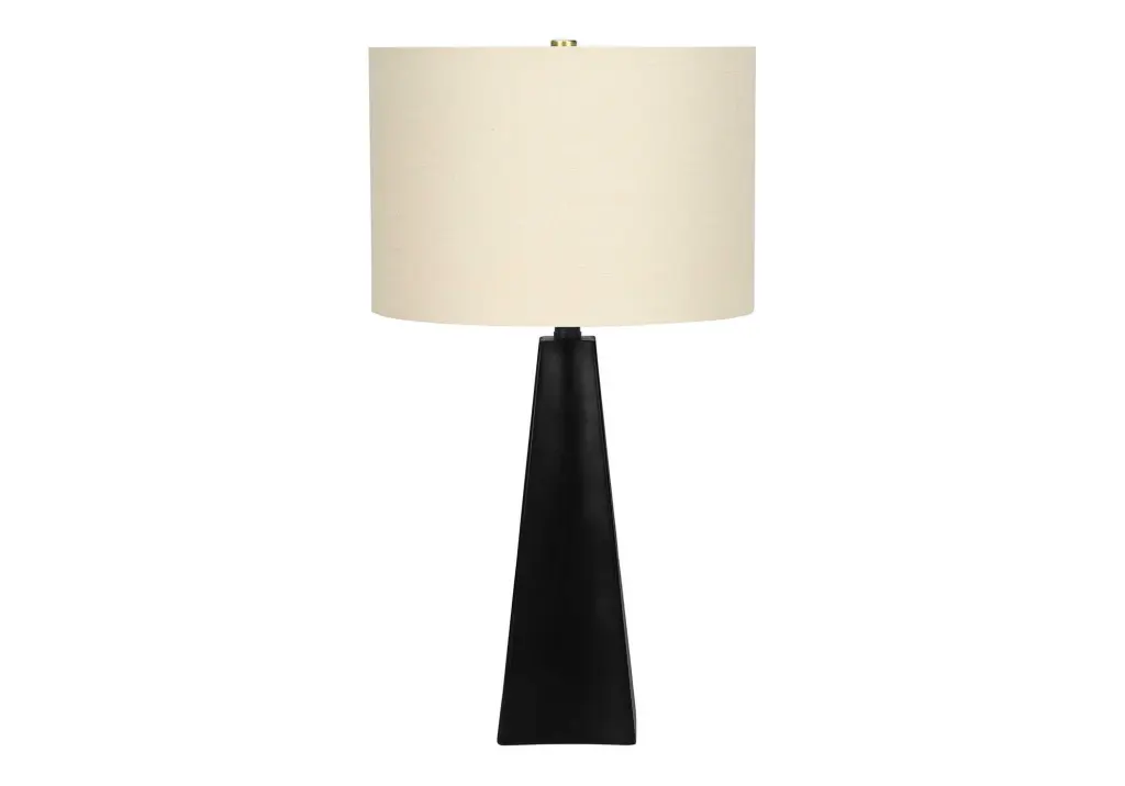 27 Inch Table Lamp Black Resin Beige Shade Modern Black Polish Living Room Bedside Lamp 8th street living