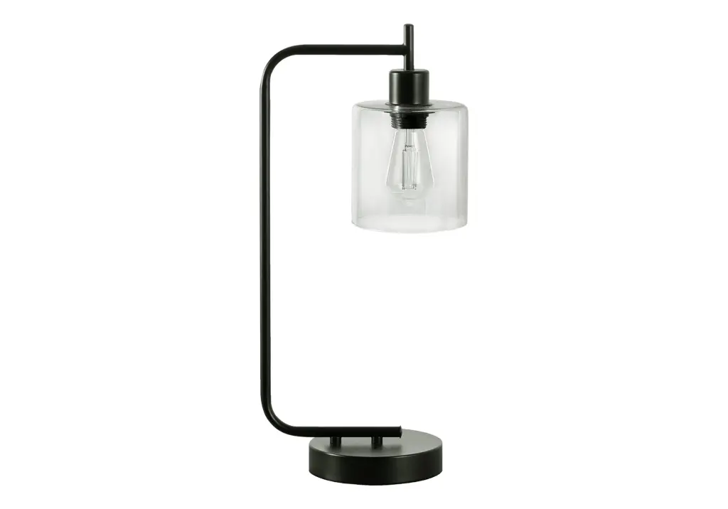 20 Inch Table Lamp USB Port Black Metal Glass Shade Bedroom 8th street living