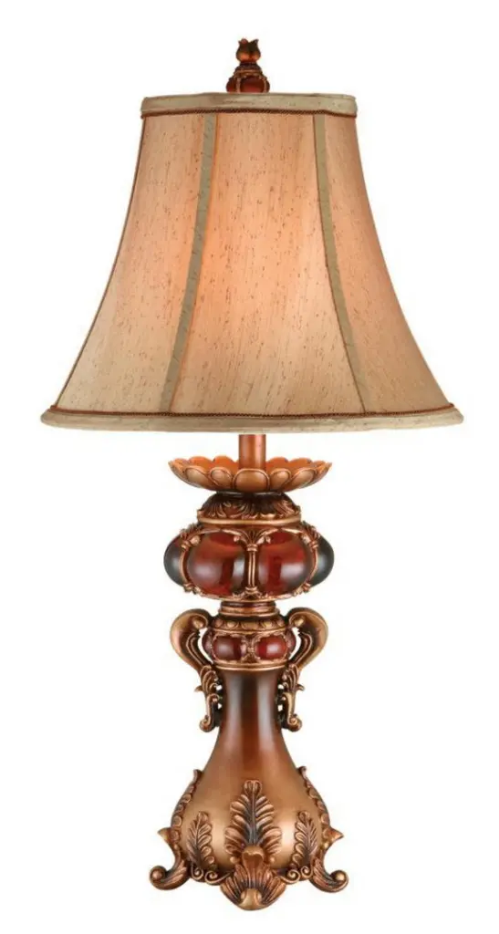 31 Inch Tall Polyresin Table Lamp Red And Brown Finish Linen Shade Modern Lighting california home