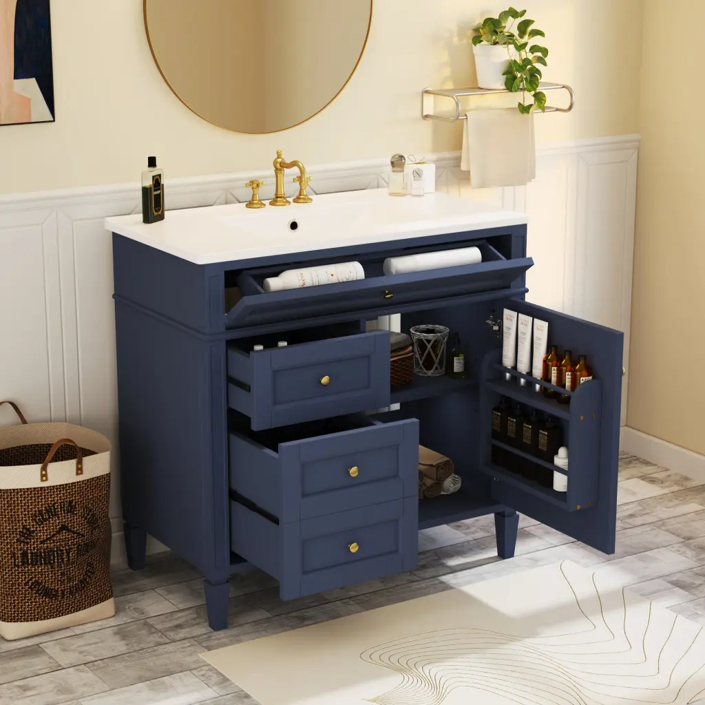 36 Inch Modern Bathroom Vanity Top Sink - Bathroom Storage Cabinet Mirror mrs