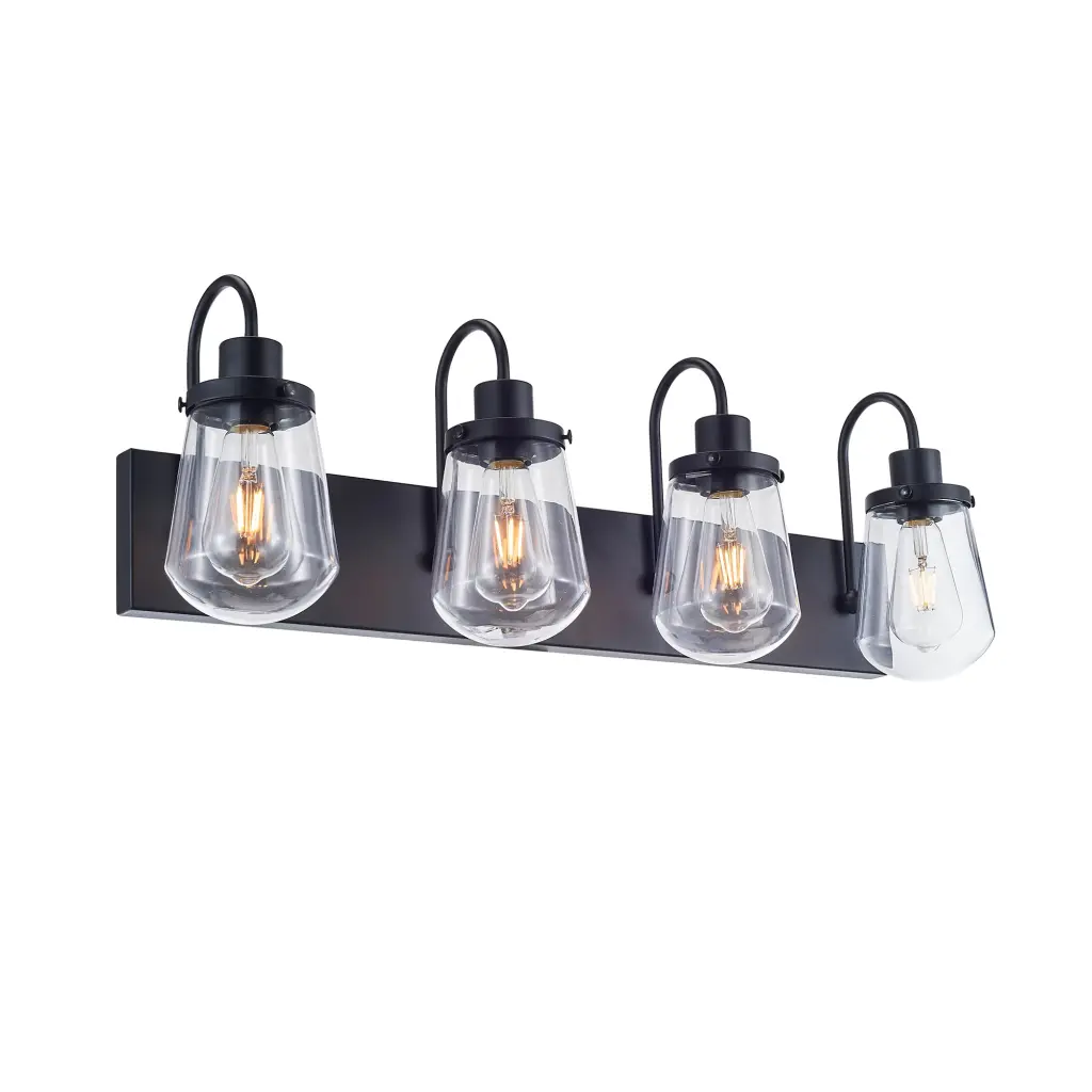 Indoor Modern Bedroom Wall Lamp Matte Black Iron Clear Glass Shade jfi