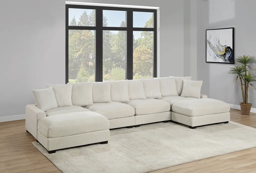 Contemporary Beige Hue 6Pc Modular Sectional Set Corduroy Couch kanepe