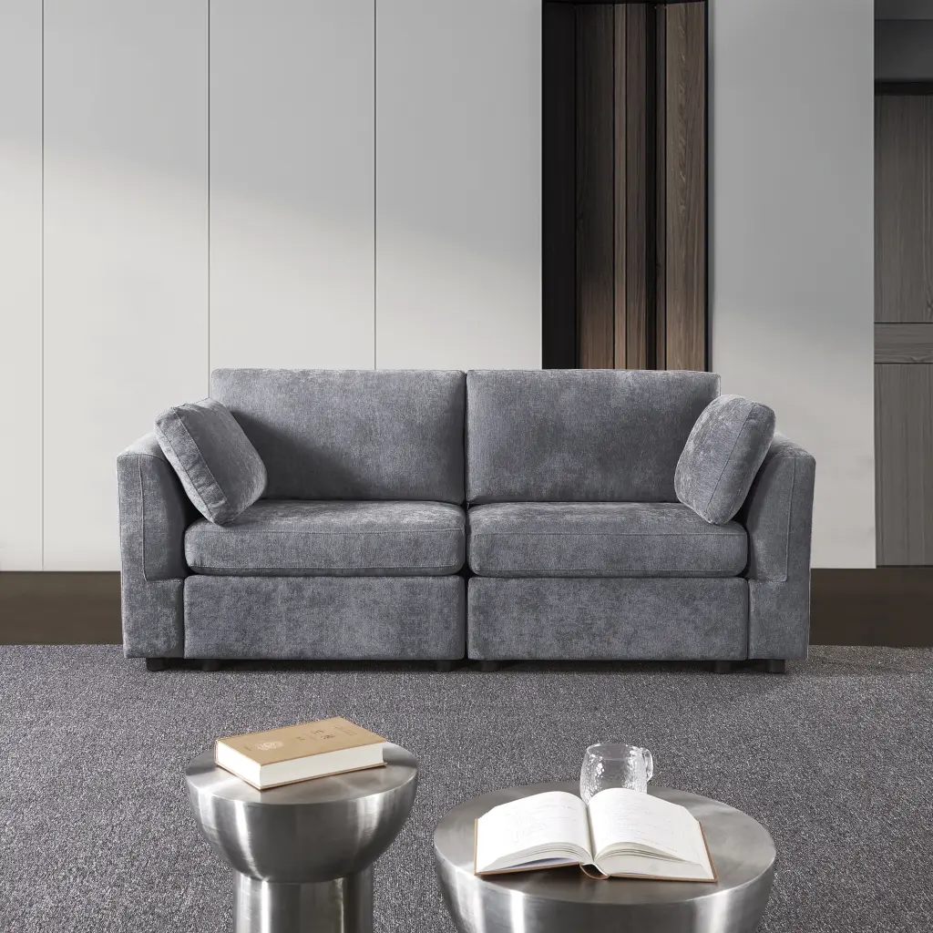 Modular Sofa White Chenille Material Effortless Grand Seat And Back homarni furnishings inc.---w1099