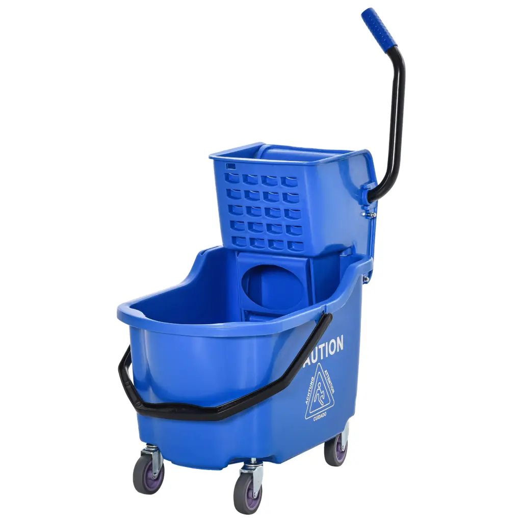 Homcom Mop Bucket Shopping Basket Side Press Wringer Metallic Handle 34 Quart aosom business