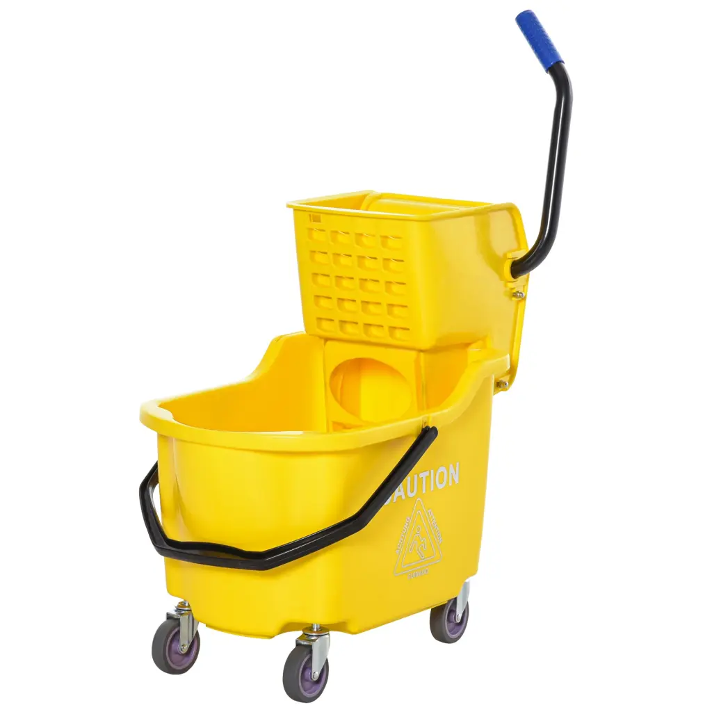 Homcom Mop Bucket Side Press Wringer Metal Handle 34 Quart Capacity aosom business