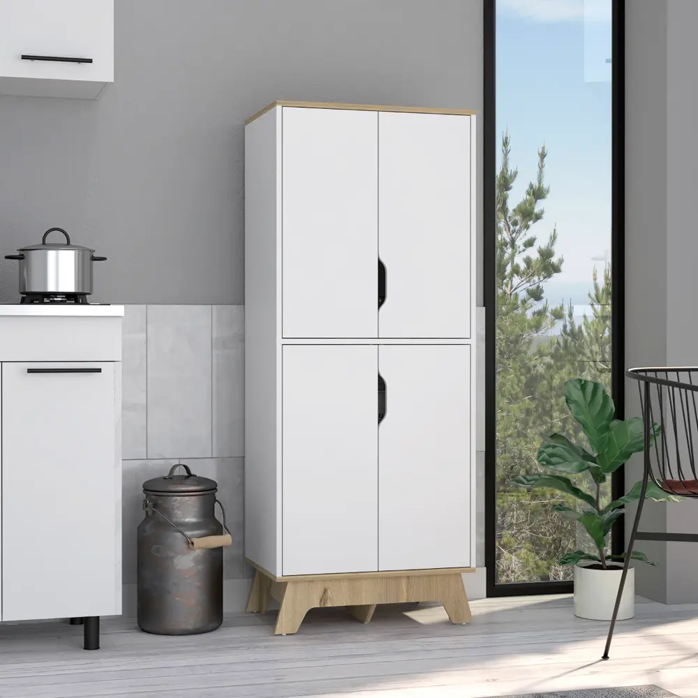 Multistorage Cabinet 59" H Four Doors Four Internal Shelves Light Oak Modern Home Storage depot e-shop