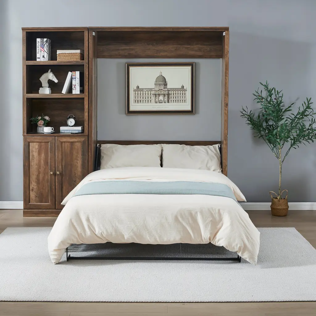 Full Dimensions Half Self Close And Open Murphy Bed 1 Side Cabinet Storage bed best