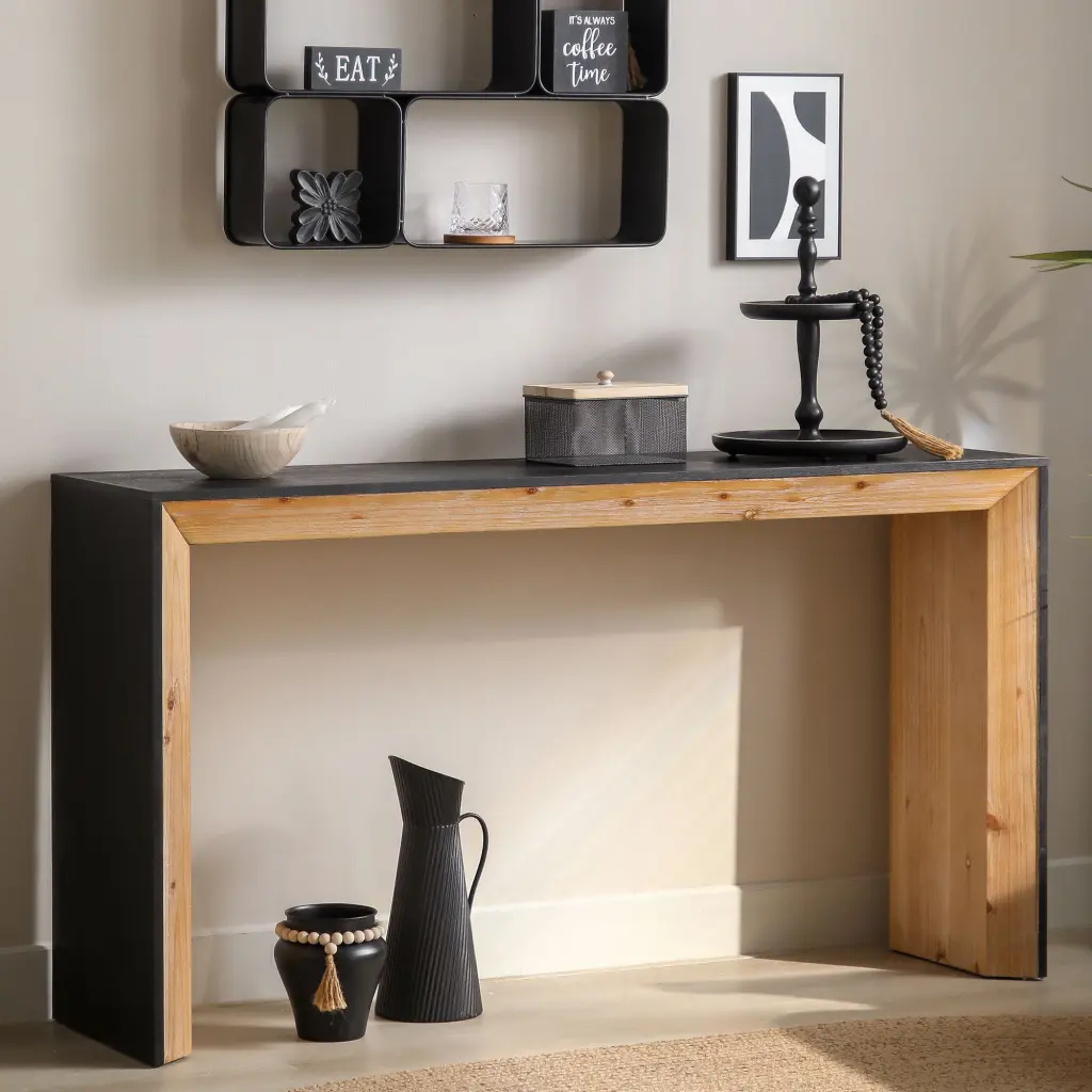 Black Natural Timberen Console Table Narrow Entryway Modern grandboard home