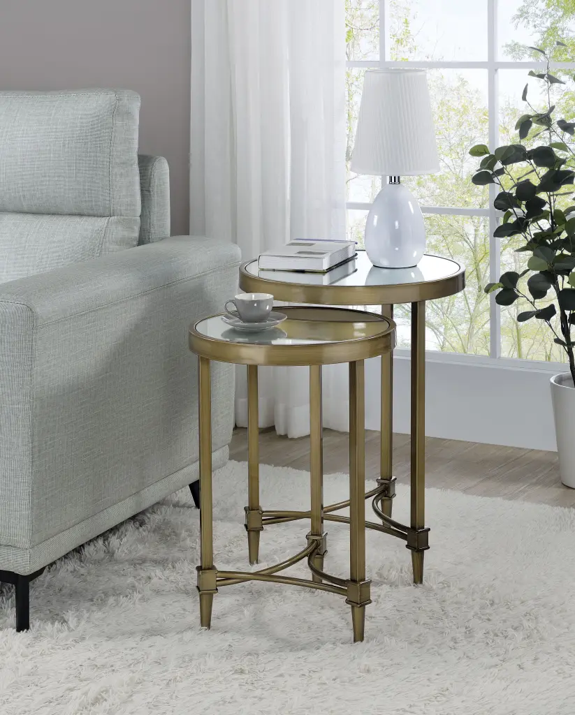 Aditya Nesting End Table Mirror and Antique Brass Finish LV02596 acme onsite store