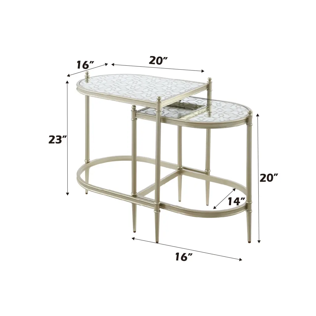 Zaba Nesting Table Glass Top Champagne Finish LV02764 Champagne Glass Table acme onsite store