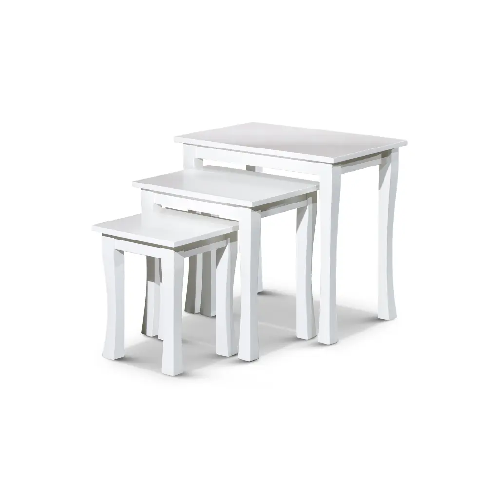 3 Piece Nesting Table Set White Elastomer Timber Space Saving Design dty home