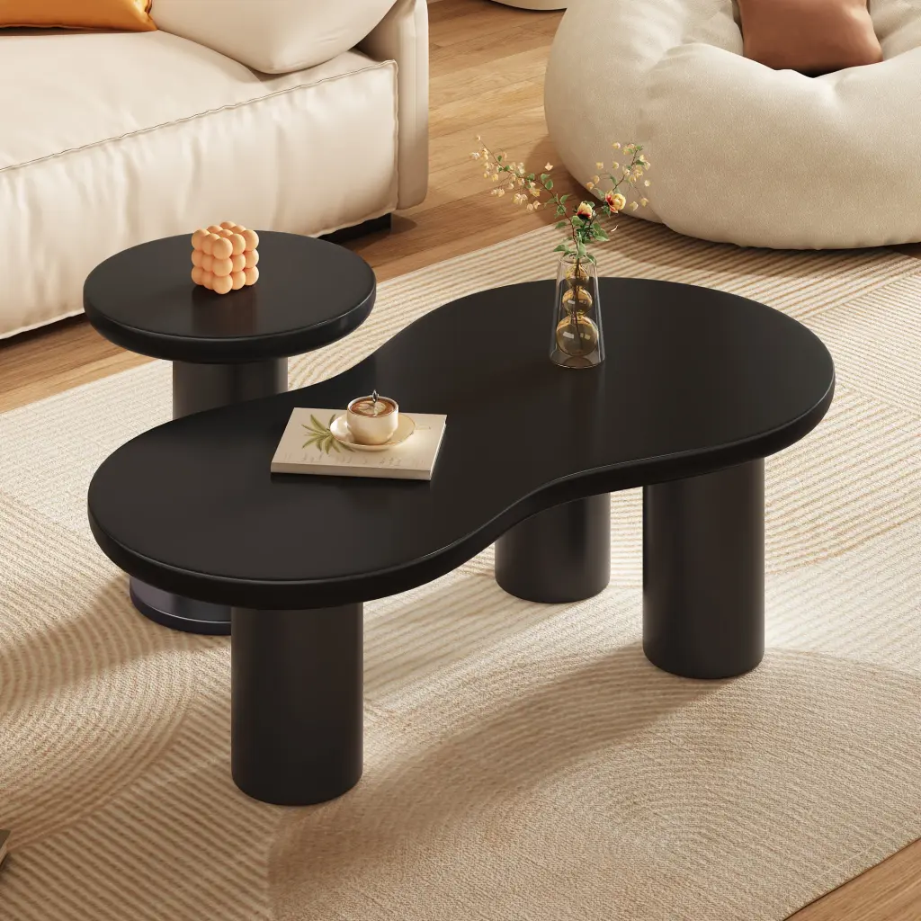 Easy Assembly Nesting Coffee Table Set 2 Cream Style Cloud Design on-trend