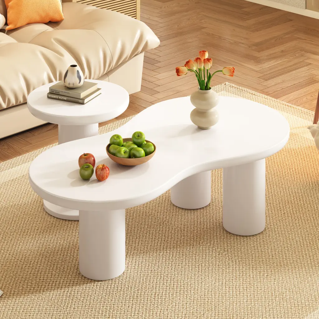 Easy Assembly Nesting Coffee Table Set 2 Cream Style Cloud Coffee Tables on-trend