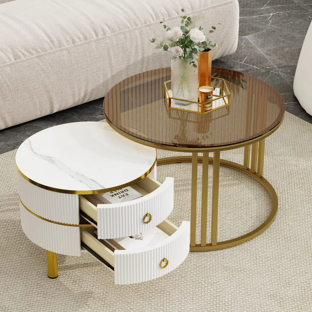 27.5'' & 19.6'' Stackable Coffee Table 2 Drawers Nesting Tables Living Room rnb