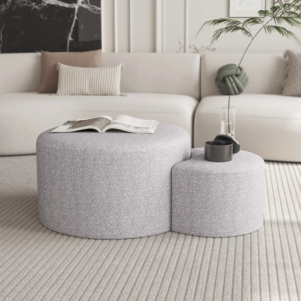 Upholstered Nesting Coffee Tables Set 2 Side Table Footrest Ottoman Living Room rnb