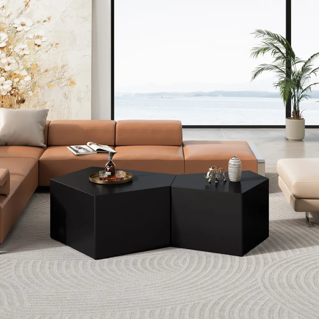 Irregular Pentagon Nesting Coffee Table Set Geometric Modern Design spribung