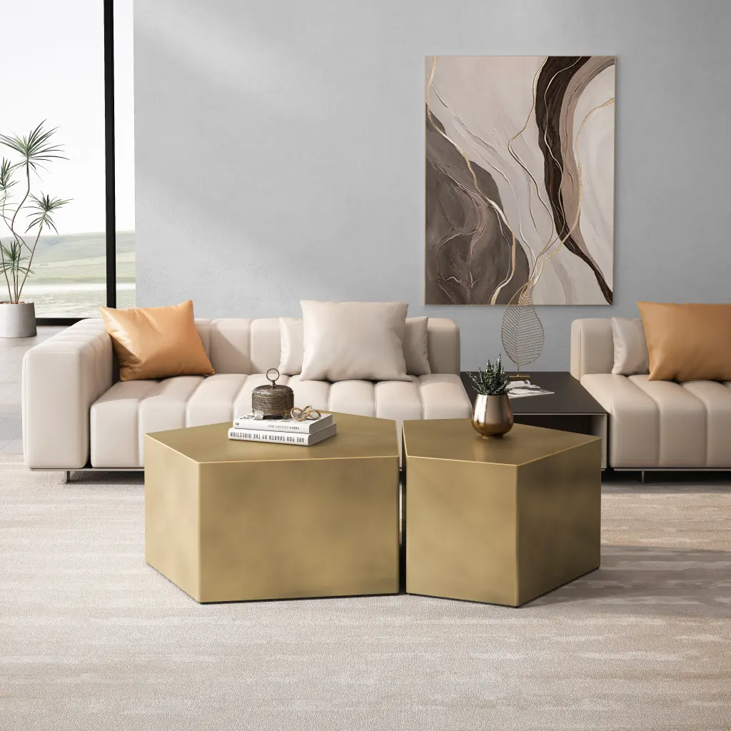 Irregular Pentagon Nesting Coffee Table Set Geometric Modern Living Room Furniture spribung