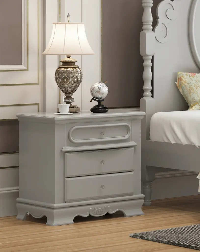 Flora Nightstand, Gray Finish Timber Nightstand acme onsite store